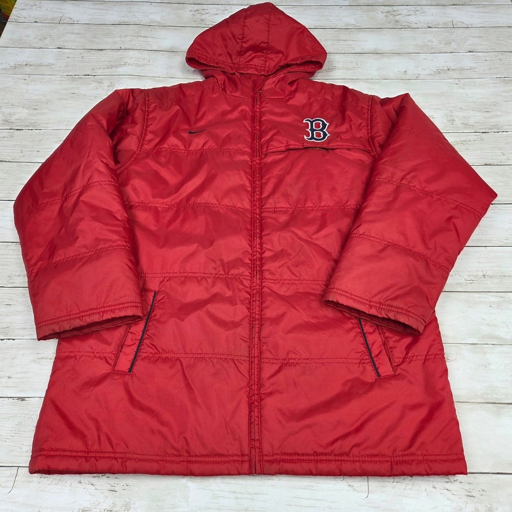 Nike‎ Boston Red Sox Mens Red Hooded Puffer Jacket MLB Full Zip Coat LARGE